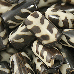 Bead, Bone 12x6 Handcarved Tube in Black with White pattern (Hole Size 2mm)