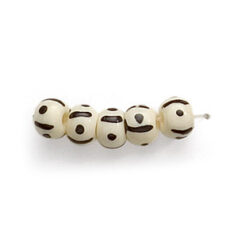 Bead, Bone 7mm Round in Natural White and Black paint design (Hole Size 2.5mm)