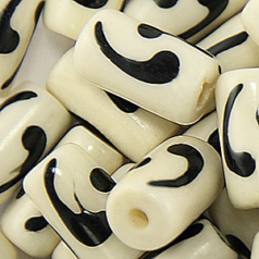 Hand Carved Bone, 12x7 Tube (hole size:2mm) - White/Black