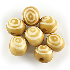 Bead, Bone 12mm Handcarved Round bead in Tea Dyed with White pattern (hole size: 2.5 mm)