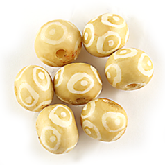 Bead, Bone 12mm Handcarved Round bead in Tea Dyed with White pattern (hole size: 2.5 mm)
