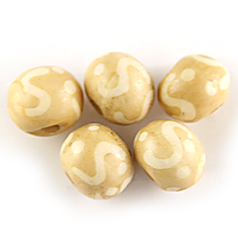 Bead, Bone 12mm Round Handcarved - Dyed Light Brown/White (hole size: 3mm)