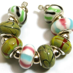 9x13mm Pandora style lampwork bead with silver plated core
