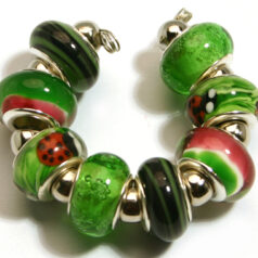 9x13mm Pandora style lampwork bead with silver plated core