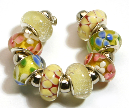 9x13mm Pandora style lampwork bead with silver plated core