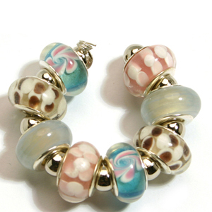 9x13mm Pandora style lampwork bead with silver plated core