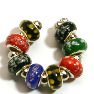 9x13mm Pandora style lampwork bead with silver plated core