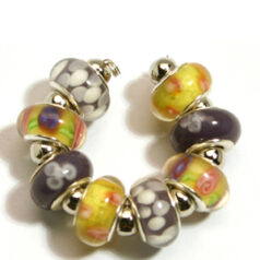 9x13mm Pandora style lampwork bead with silver plated core