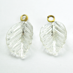 Bead, Drop Glass Leaves with Loop, 13.5x10mm - Clear. Made in Japan