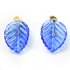 Bead, Drop Glass Leaves with Loop, 13.5x10mm in Blue. Made in Japan