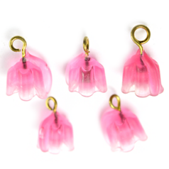 Bead, Venetian Glass, 6x6mm Frosted Bean Flower in Pink. Made in Japan