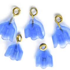 Bead, Venetian Glass, 6x6mm Frosted Bean Flower in Blue. Made in Japan