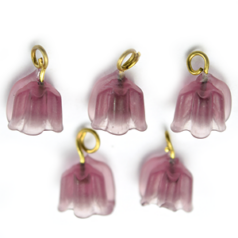 Bead, Venetian Glass, 6x6mm Frosted Bean Flower in Amethyst. Made in Japan