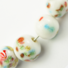 Bead, Venetian Glass, 6mm Round in White Color with Floral Design. Made In Japan (Hole Size 1.5mm)