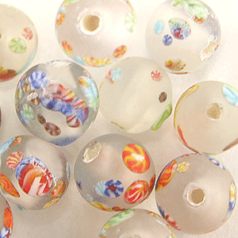 Beads,  Japanese Venetian 8mm FROSTED FLORAL - CRYSTAL