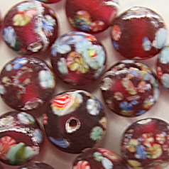 Bead, Glass Frosted, 8mm Round in Amethyst with Floral Design.  Made in Japan (Hole Size: 1.5mm)