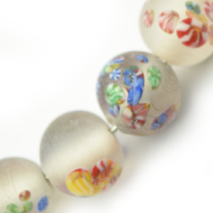 Bead, Glass Frosted, 6mm Round, Clear with Floral Design.  Made in Japan (Hole Size: 1.5mm)