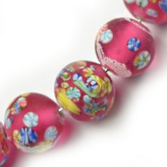 Bead, Glass Frosted, 6mm Round in Amethyst with Floral Design.  Made in Japan (Hole Size: 1.5mm)