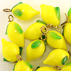Bead, Venetian Glass, 12x7mm Fruit Lemon with Loop. Made in Japan
