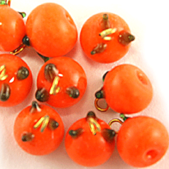 Bead, Venetian Glass, 8mm Fruit Orange with Loop. Made in Japan