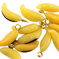 Bead, Venetian Glass, 13x5mm Round  Fruit Banana with Loop. Made In Japan