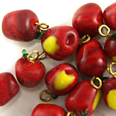 Bead, Venetian Glass, 9mm Round Fruit Apple with Loop. Made In Japan