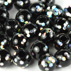 Bead, Acrylic Japanese Round Glitter Bead, 8mm - Black (Hole Size 1.85mm)