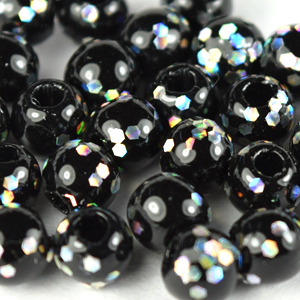 Bead, Acrylic Japanese Round Glitter Bead, 8mm - Black (Hole Size 1.85mm)