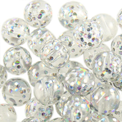 Bead, Acrylic Japanese Round Glitter Bead, 8mm - Crystal (Hole Size 1.85mm)