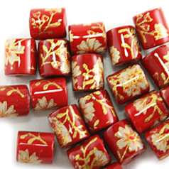 Bead, Paper Decal 6x7mm Tube - Red. Made In Japan