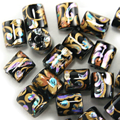 Bead, Paper Decal 6x7mm Tube - Fancy Black.  Made in Japan