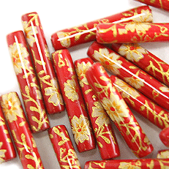Bead, Paper Decal 4x20mm Tube - Red.  Made in Japan