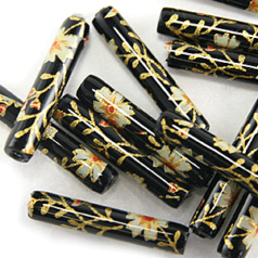 Bead, Paper Decal 4x20mm Tube - Black. Made in Japan