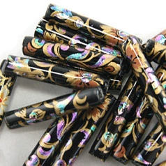 Bead, Paper Decal 4x20mm Tube - Fancy Black,  Made in Japan