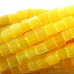 Bead, Cat Eye Fiber Optic, 4mm Cube - Light Yellow