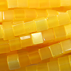 Bead, Cat Eye Fiber Optic, 4mm Cube - Dark Yellow