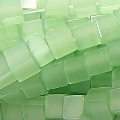 Bead, Cat Eye Fiber Optic, 4mm Cube - Light Green