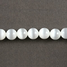 Bead, Cat Eye Fiber Optic, 4mm Round - White