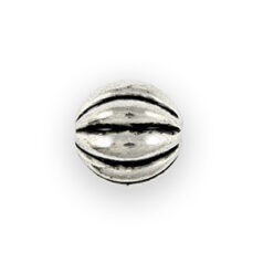 Bead, Metalized Plastic in Antique Silver, 10mm Round Melon Fluted (Hole Size 1.5mm)