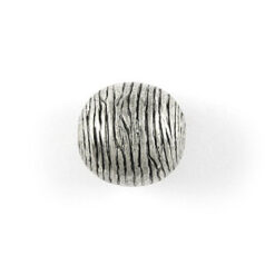 Bead, Metalized Plastic in Antique Silver, 14mm Ribbed Round (Hole Size 1.5mm)