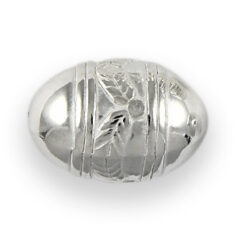 Bead, Metalized Plastic in Silver, 25x18mm Oval Shape with Leaf Pattern (Hole Size 1.8mm)