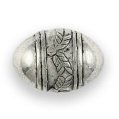 Bead, Metalized Plastic in Antique Silver, 25x18mm Oval Shape with Leaf Pattern (Hole Size 1.8mm)