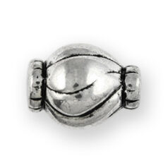 Bead, Metalized Plastic in Antique Silver, 25x20mm Oval Shape with Spiral Pattern (Hole Size 2mm)