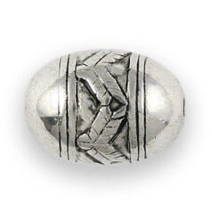 Bead, Metalized Plastic in Antique Silver, 15x11mm Oval Shape with Leaf Pattern (Hole Size 1.8mm)