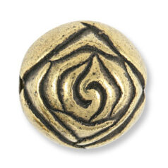 Bead, Metalized Plastic in Antique Gold, 14mm Round Shape with Rosebud Pattern (Hole Size 1.8mm)