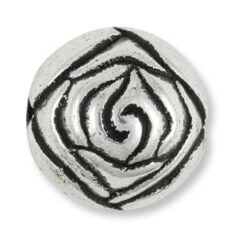 Bead, Metalized Plastic in Antique Silver, 14mm Round Shape with Rosebud Pattern (Hole Size 1.8mm)