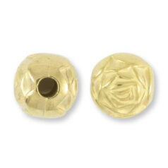 Bead, Metalized Plastic in Gold, 6mm Round Shape with Rosebud Pattern (Hole Size 1.5mm)