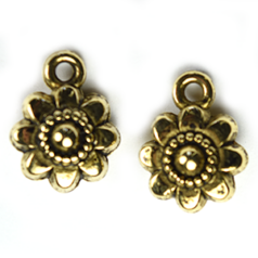 Charm, Metalized Plastic in Antique Gold, 12mm Daisy Flower Drop