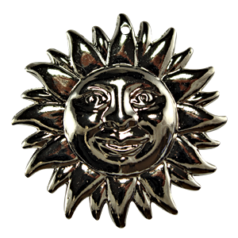 Bead, Metalized in Plastic in Bright Silver, 32mm Sun Pendant (Hole Size 1mm)