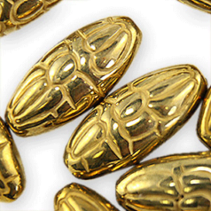 Bead, Metalized Plastic in Gold, 18x8mm Oval Shape with Pattern (Hole Size 2mm)